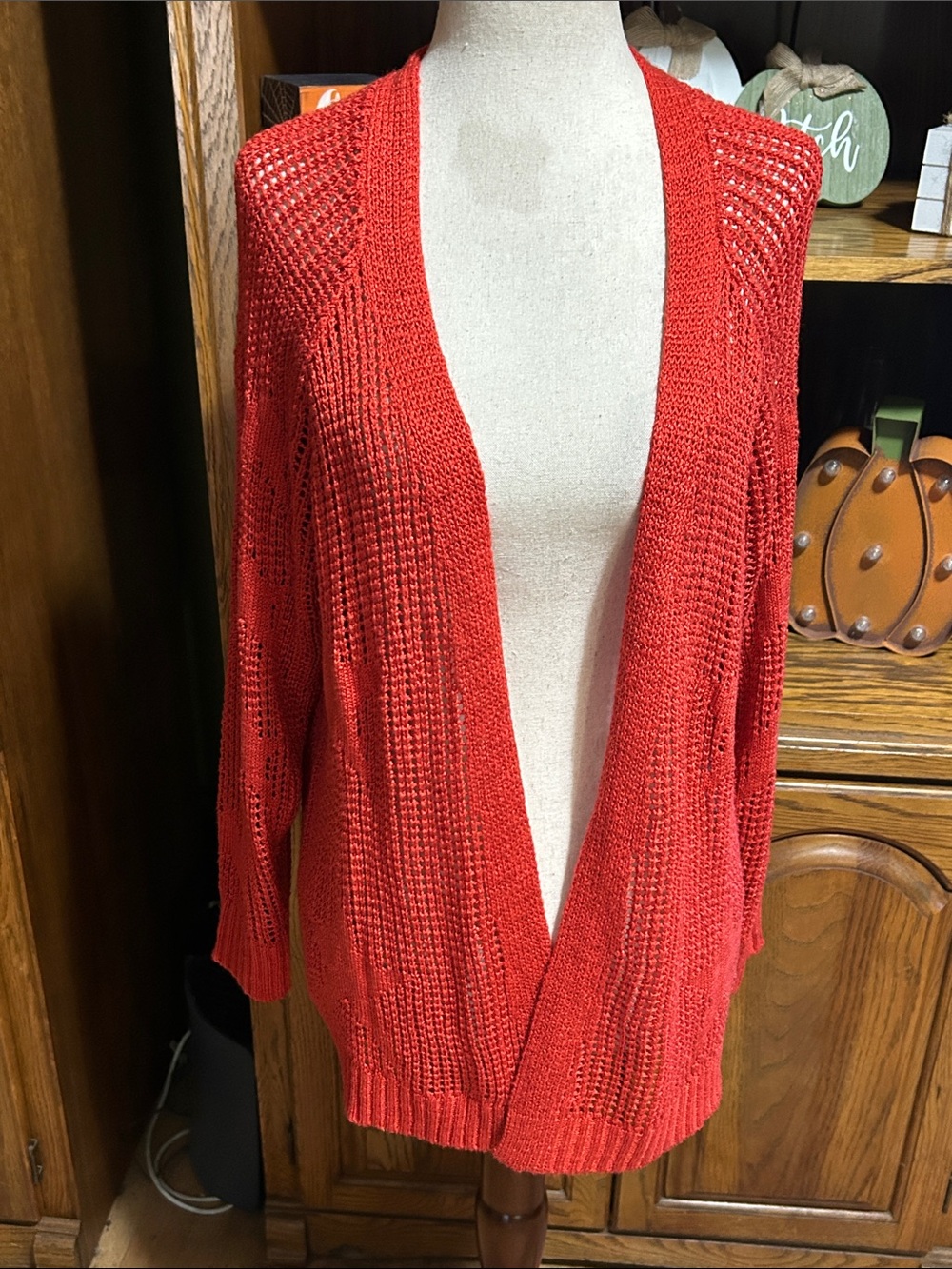 Maurices Open-Front Red Knit Star Print Cardigan Size XS